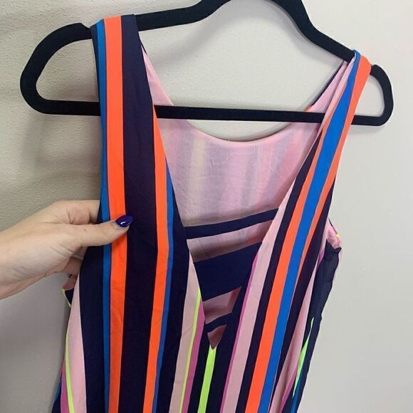 Project Runway Small Sleeveless Maxi Dress Neon Stripes. Asymmetrical Hem. (k1) - Picture 6 of 9